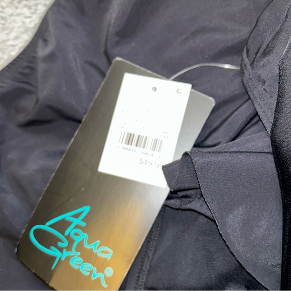 Aqua Green Black Ruffled Women's One Piece Swimsuit - Picture 4 of 4